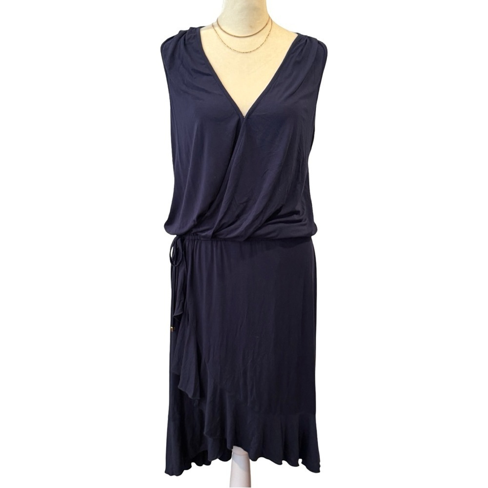 Tory Burch navy sleeveless wrap dress with ruffle Trim Womens S/P